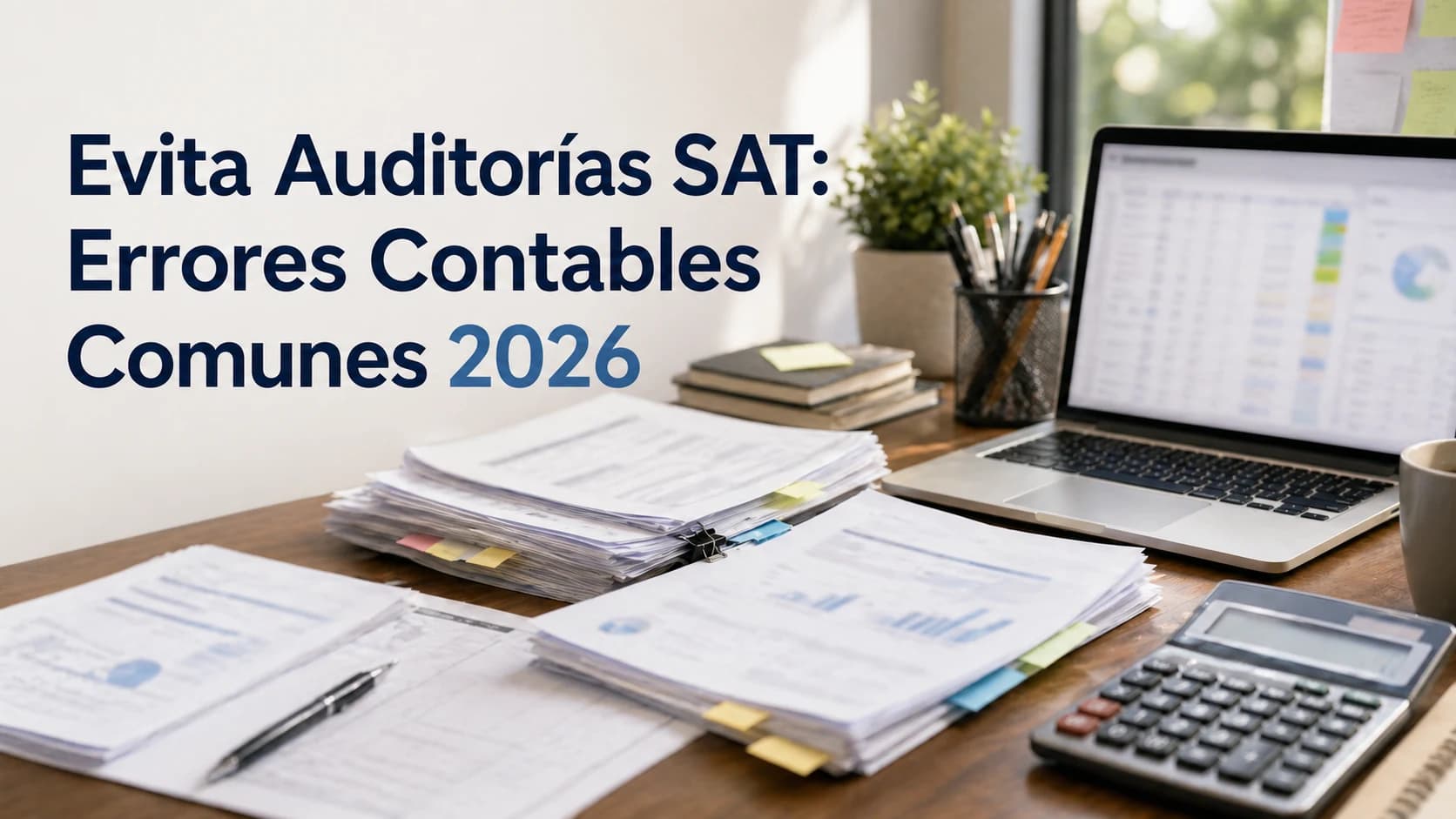 Portada editorial del artículo sobre errores contables comunes que pueden activar auditorías del SAT en México.