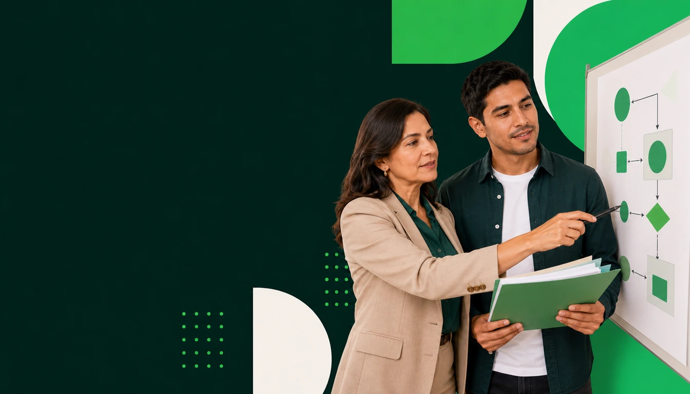 Tax advisor and business owner reviewing an organized accounting diagnosis.