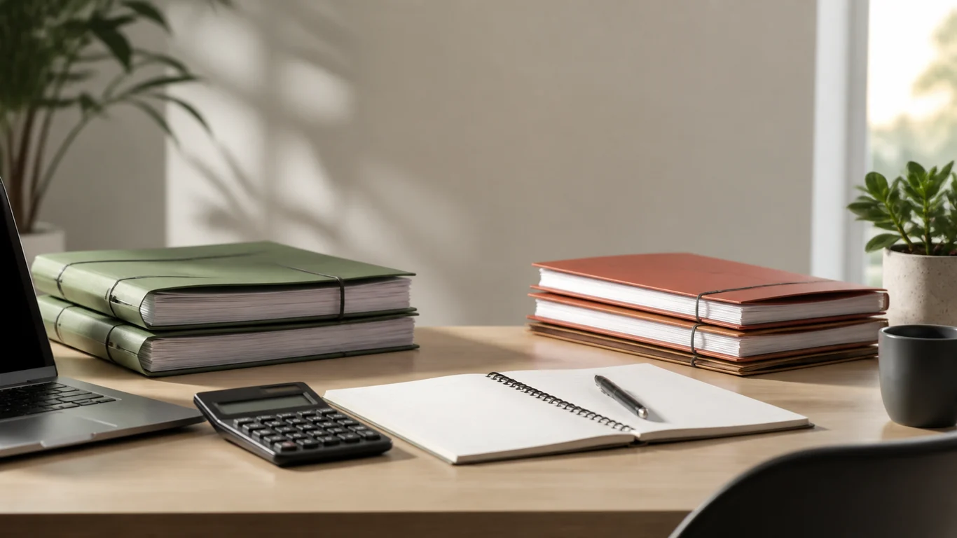 Accounting and tax advisory documents on an organized desk