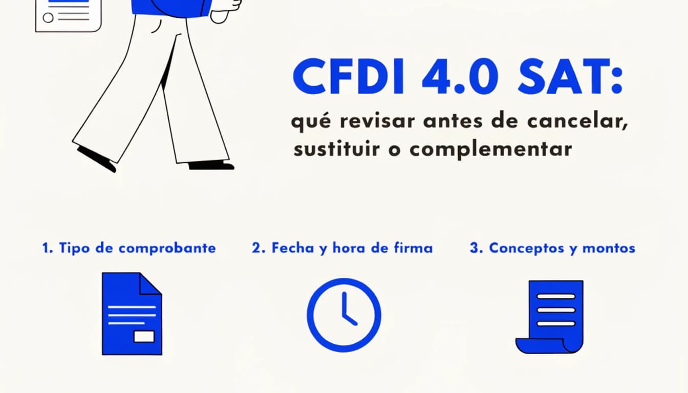 Revisión de CFDI 4.0 SAT con XML, UUID, complemento de pago y evidencia bancaria antes de cancelar
