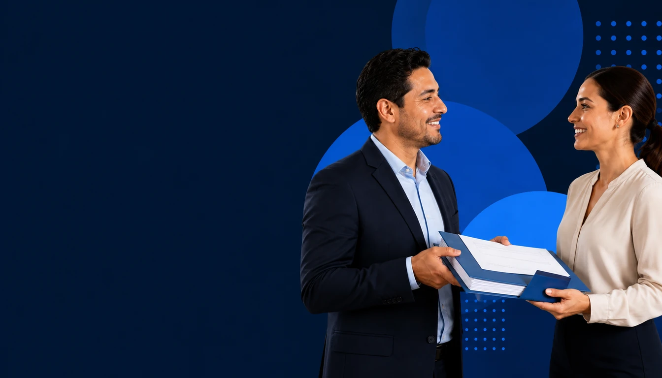 Cliente y proveedor conciliando el expediente mensual de servicios especializados.