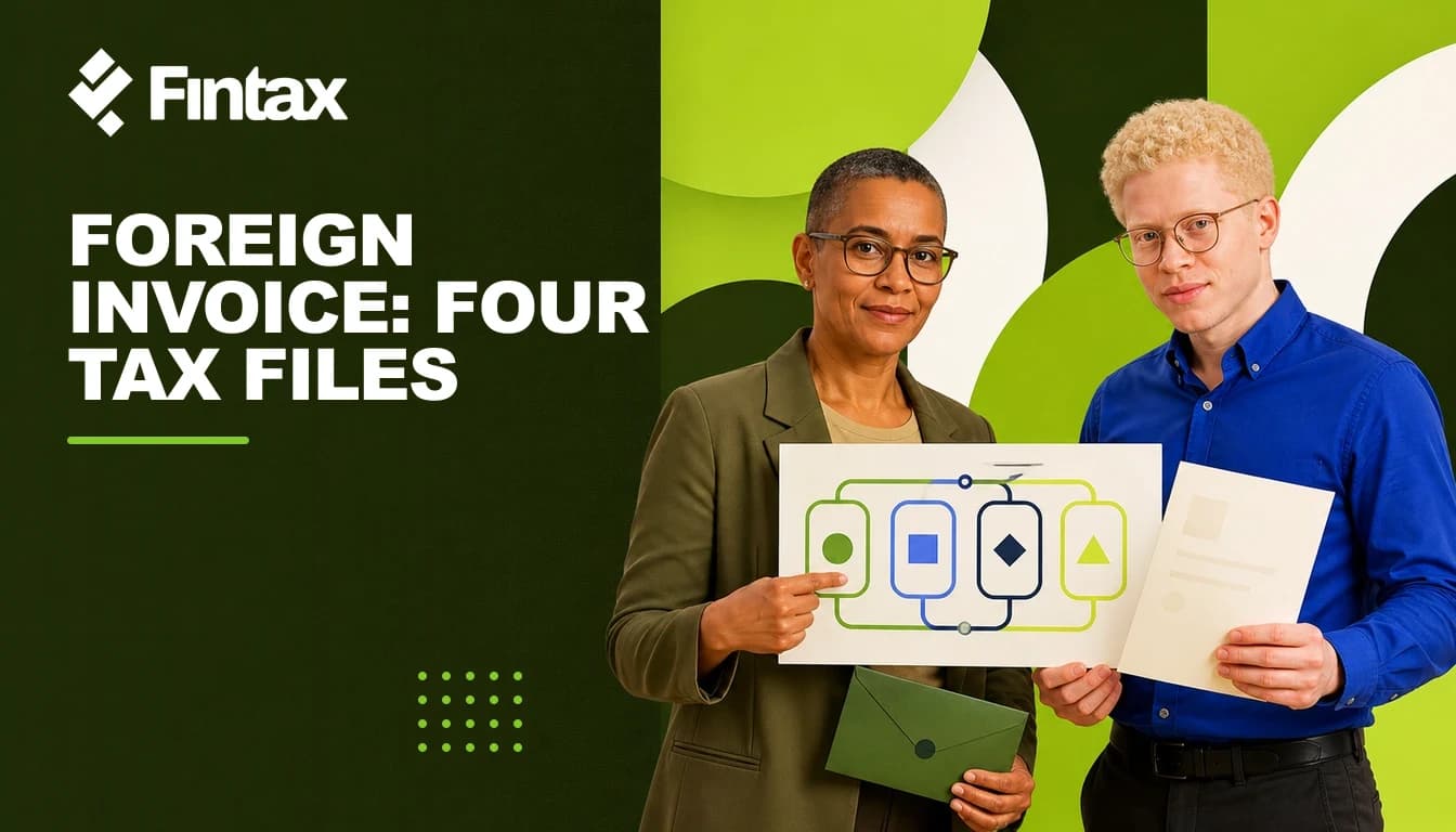 Afro-Mexican logistics controller and Mexican software analyst with albinism routing a foreign invoice through four tax checks.