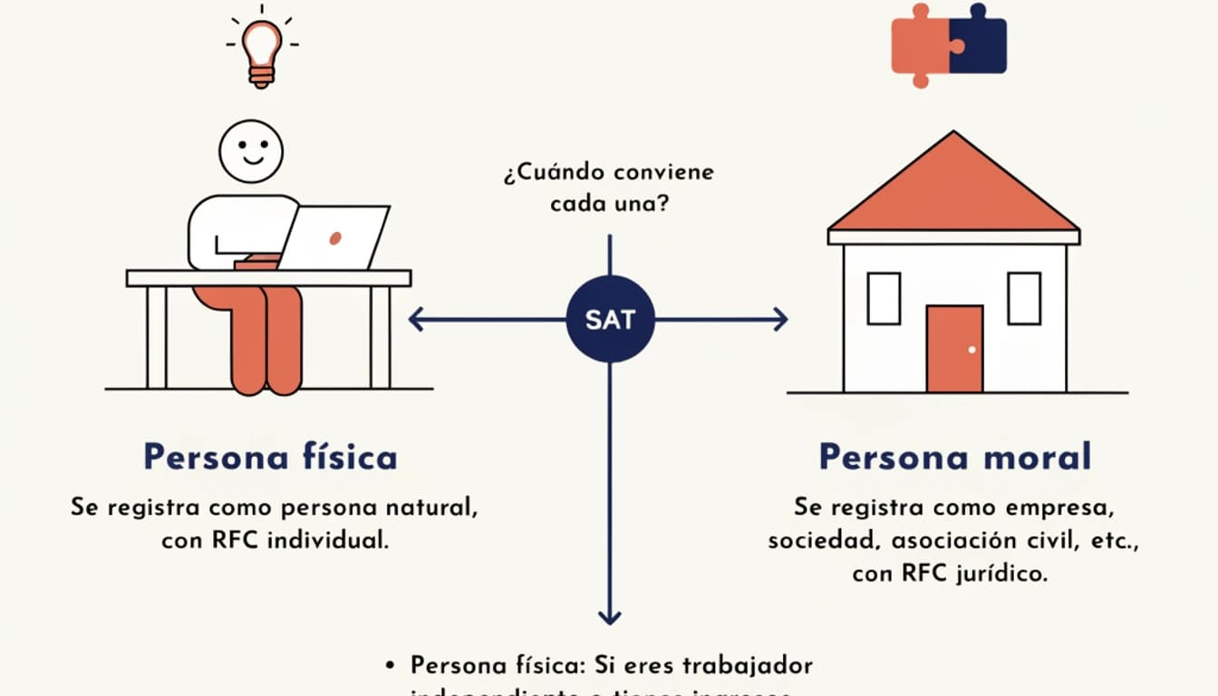 Comparación persona física vs persona moral ante el SAT con impuestos, deducciones, RESICO y obligaciones fiscales