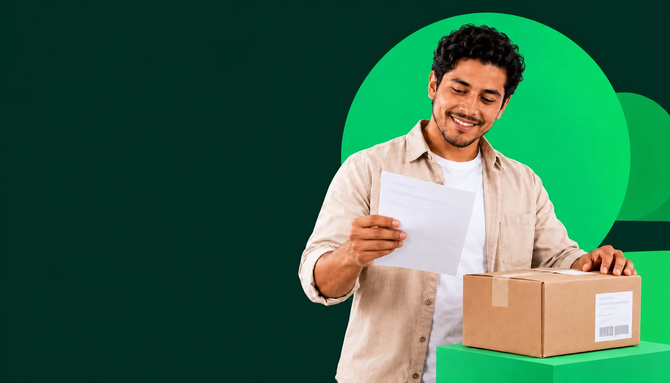 Un empresario mexicano revisa una cotización y documentos de su primer pedido empresarial.
