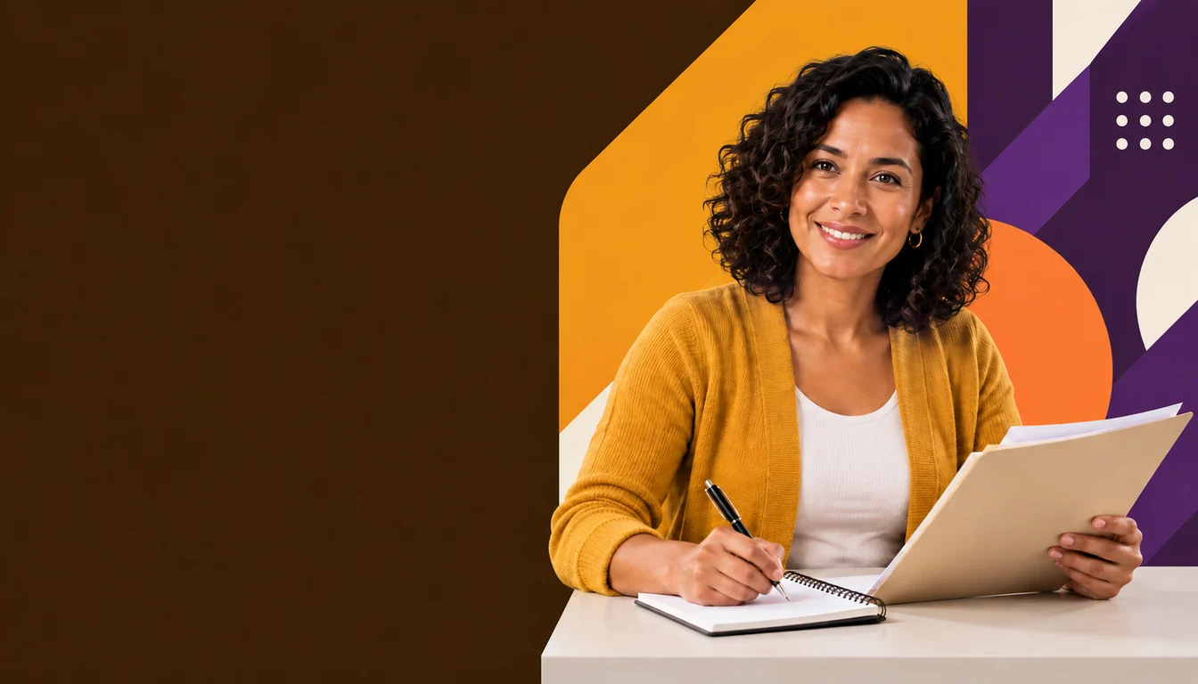 Una emprendedora mexicana prepara el resumen de un proyecto para su primera reunión contable.