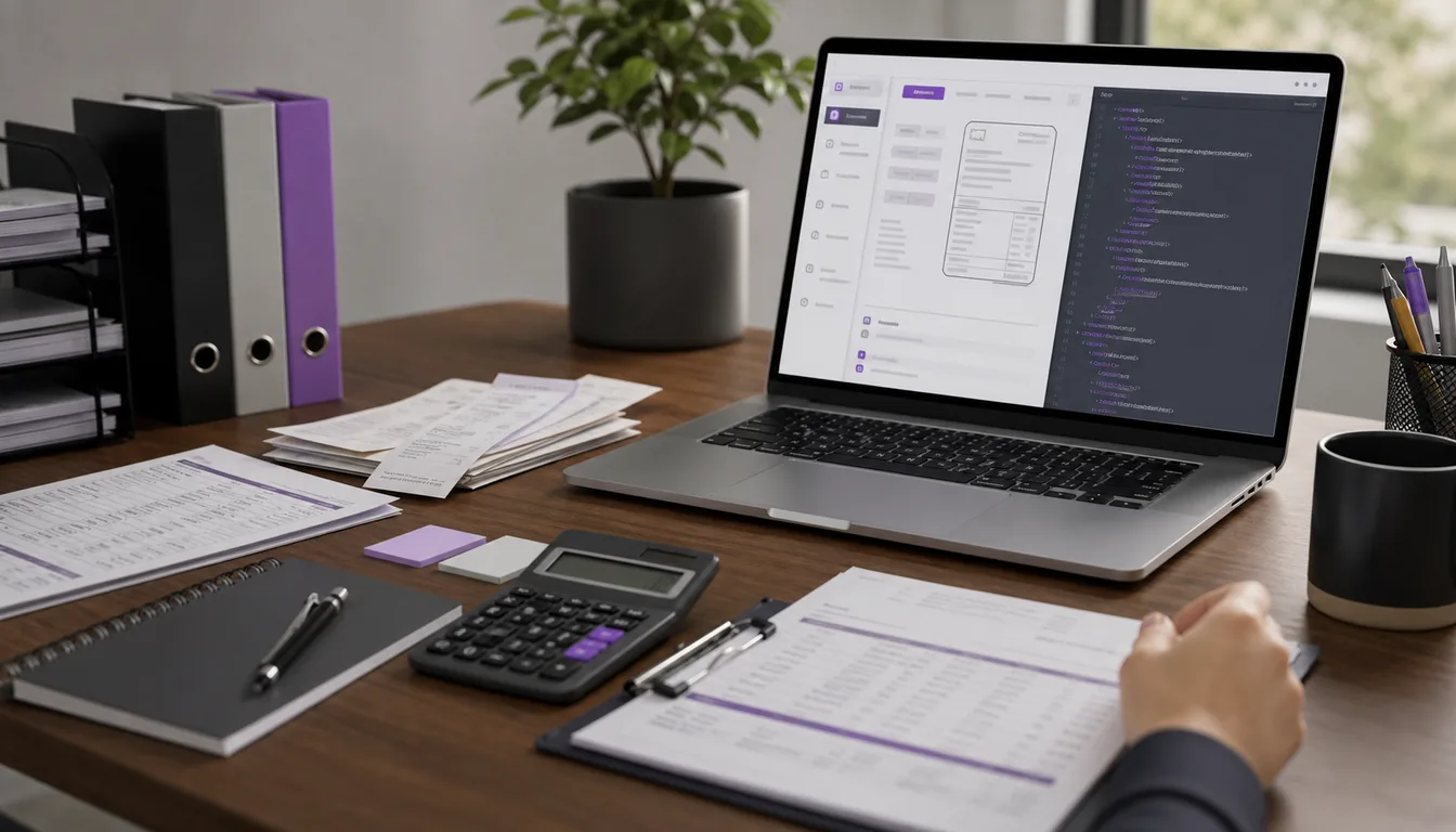 Accounting desk with a laptop, receipts and fiscal evidence for reviewing CFDI 4.0.