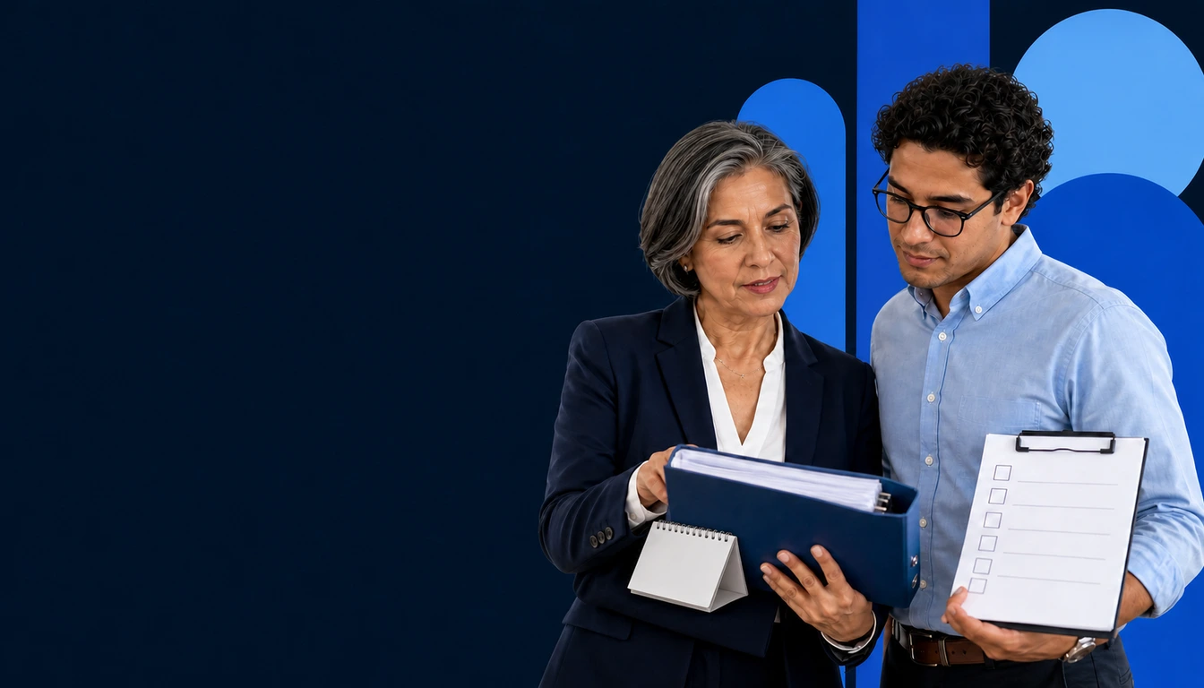 Finance lead and accountant finalizing a company's 2026 annual return.