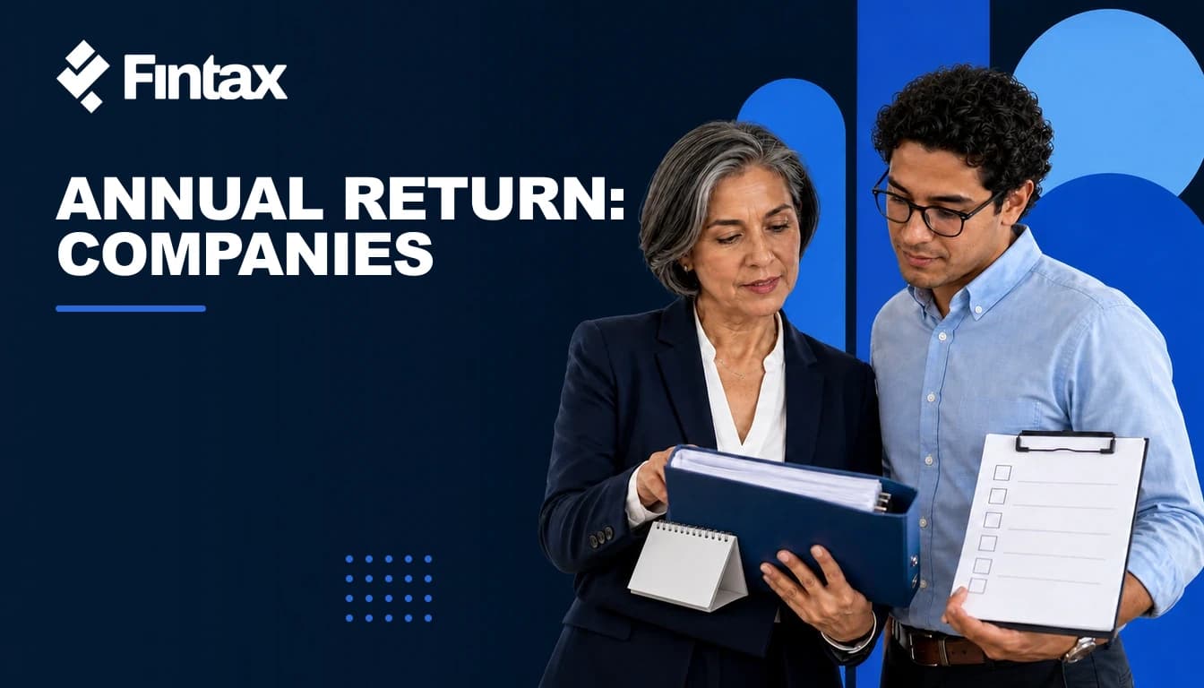 Finance lead and accountant finalizing a company's 2026 annual return.
