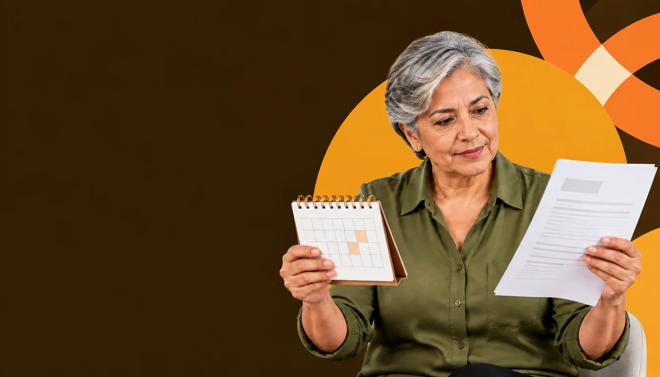 A Mexican accountant compares a calendar with a generic official-looking document without symbols.