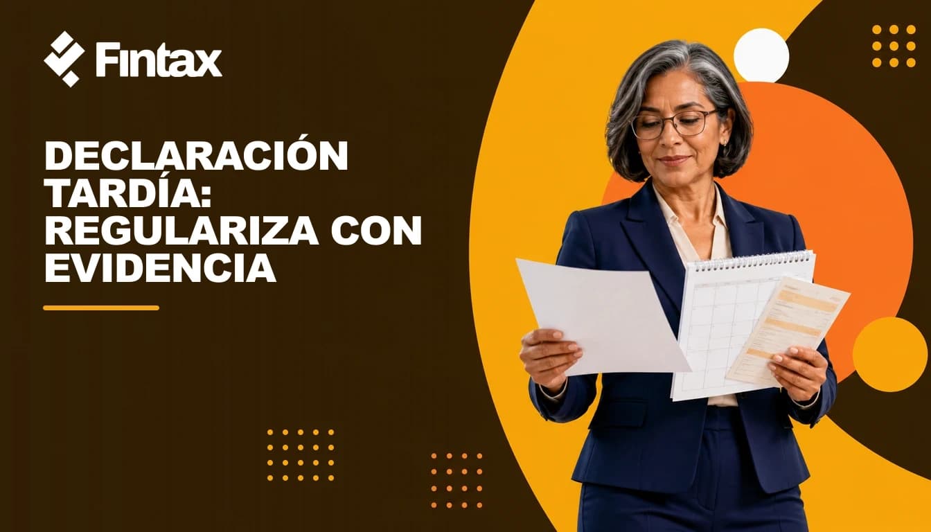 Contribuyente y contadora ordenando una declaración extemporánea con acuse y línea de captura.