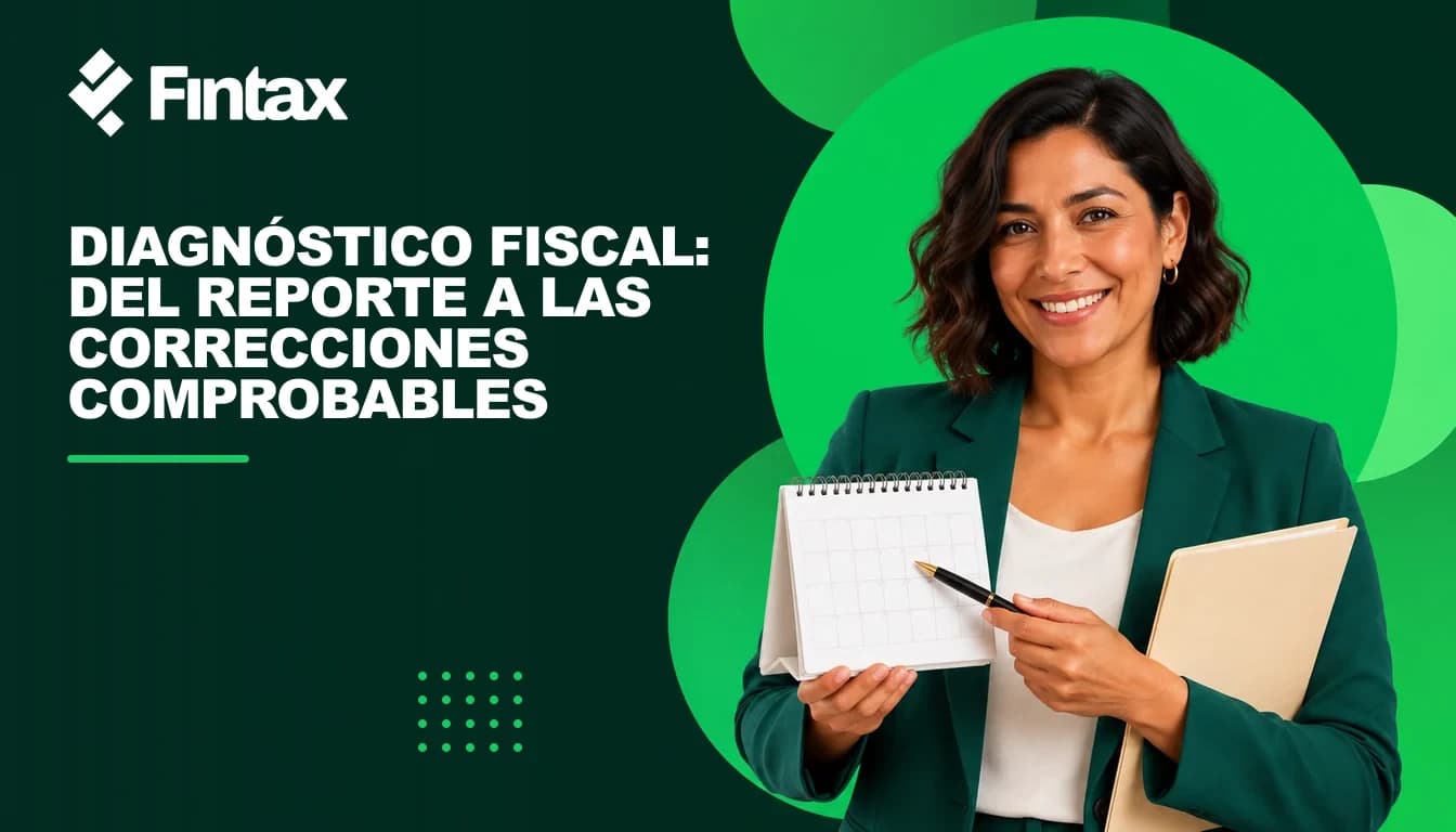 Empresaria mexicana revisando una carpeta de diagnóstico y marcando acciones en un calendario.