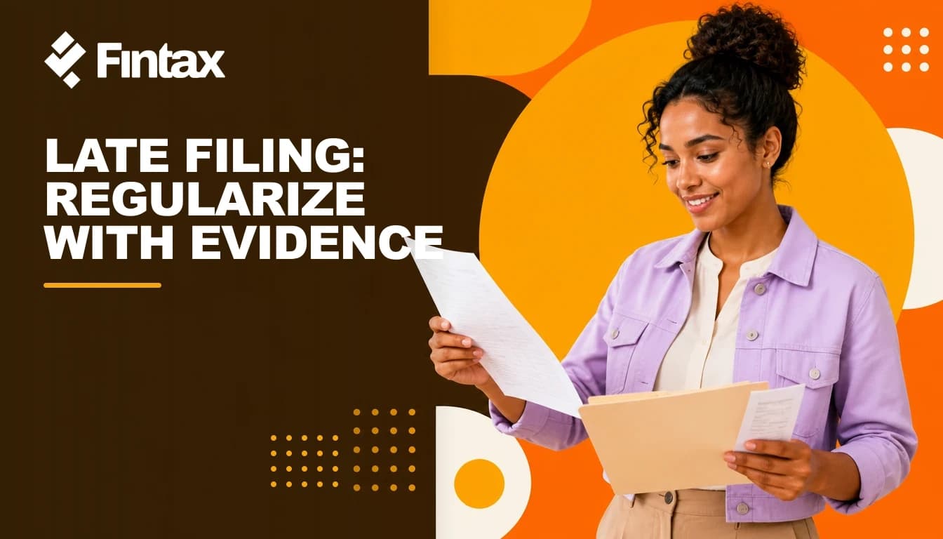 Taxpayer and accountant organizing a late return with acknowledgment and payment slip.