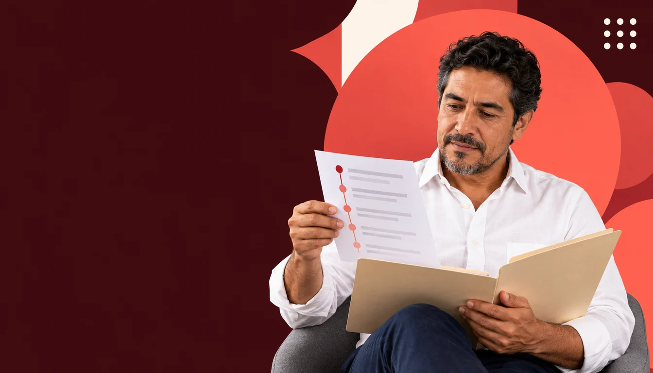 A Mexican business owner opens a folder of overlooked documents and checks a notification timeline.