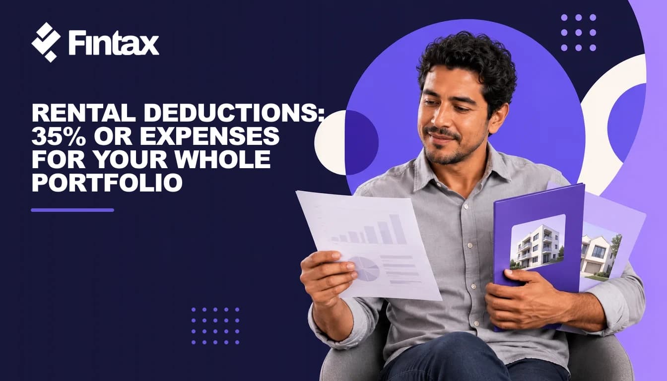 A Mexican property owner compares two property folders and a calculation sheet for her rental portfolio.