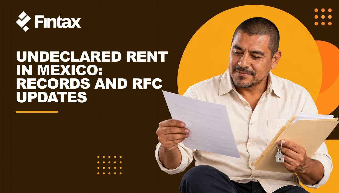 A Mexican property owner checks her lease against a folder of monthly receipts beside a house key.