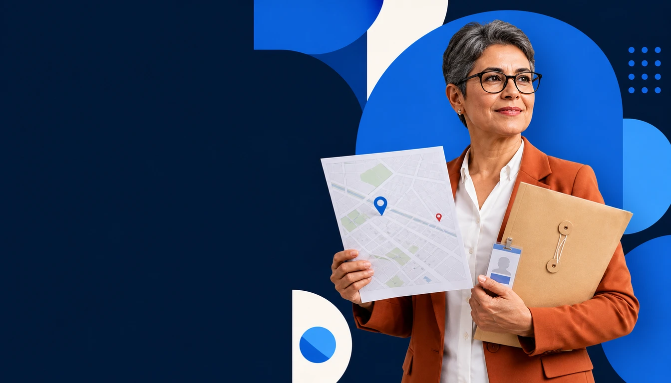 Ingeniera civil mexicana de Sonora verificando que la dirección registrada, el mapa y el expediente del inmueble describan la misma sede fiscal.
