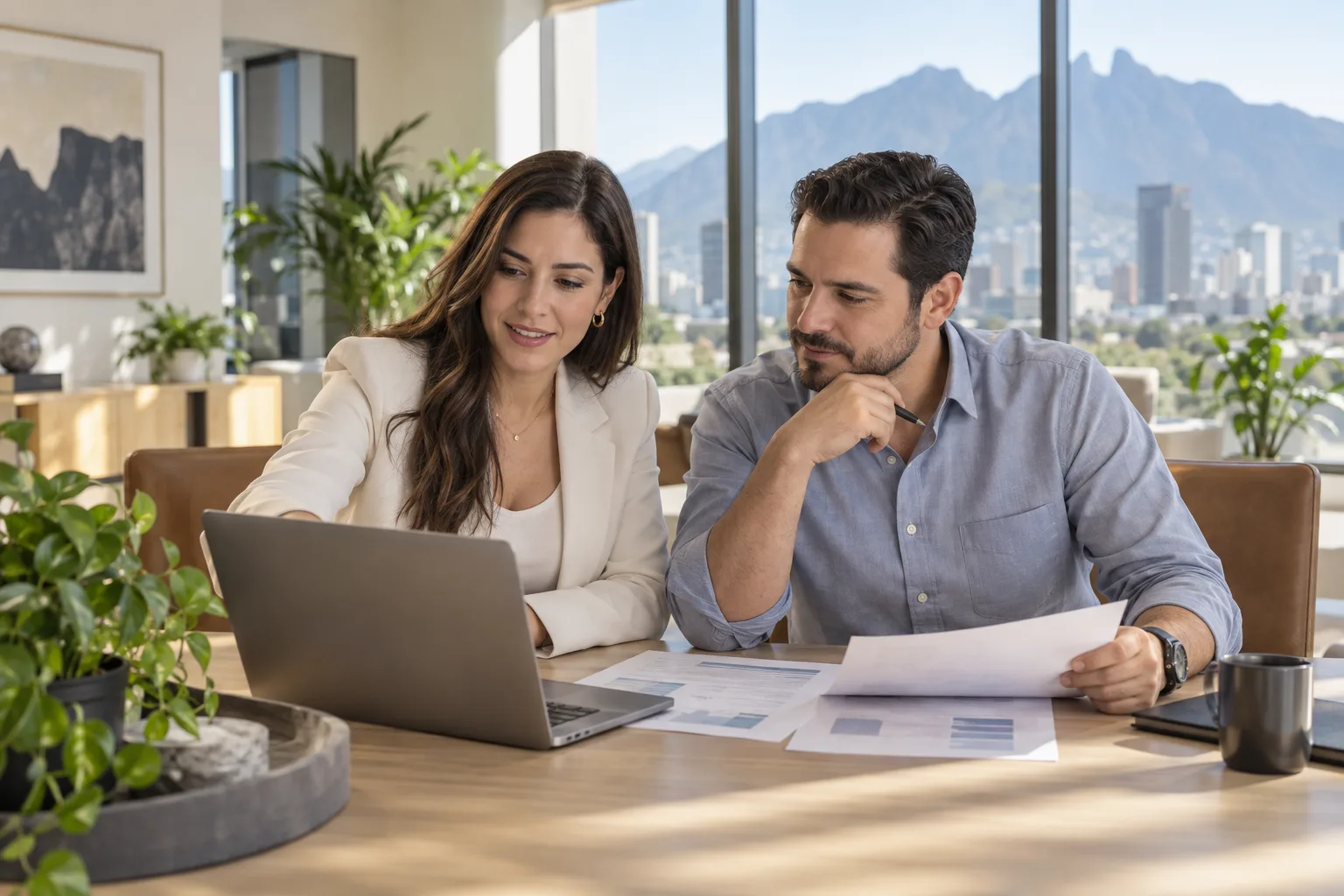 Accountant reviewing documents with a business owner