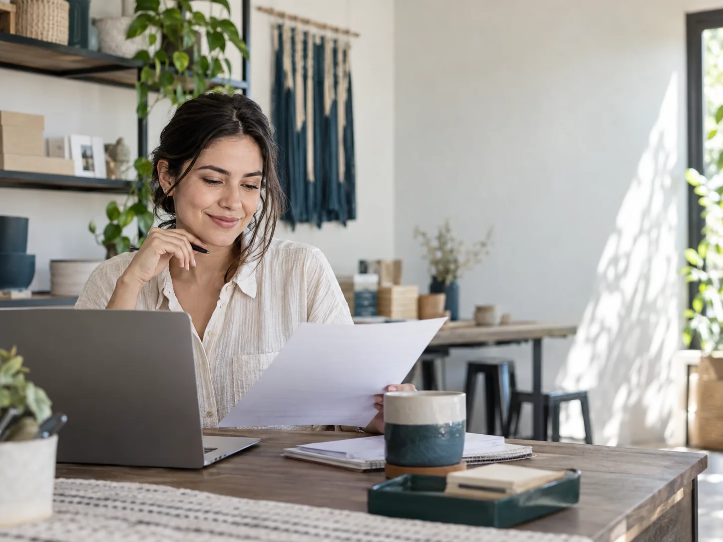Business owner reviewing documents