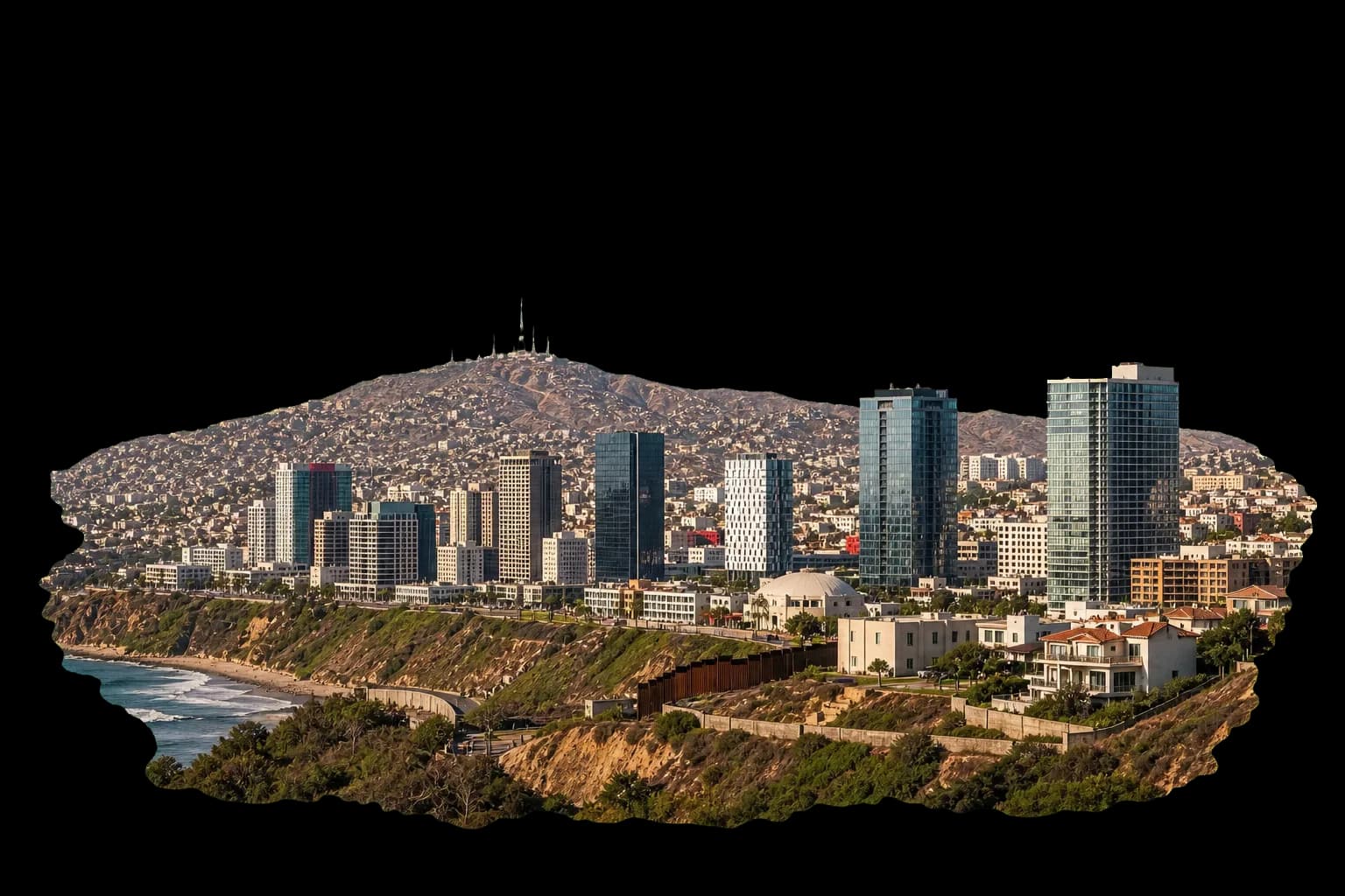Vista urbana de Tijuana y paisaje fronterizo en Baja California