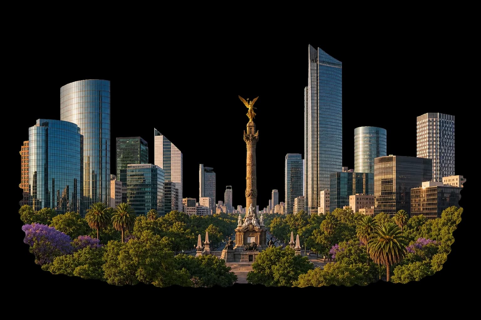 Vista de Ciudad de Mexico con Reforma y el Angel de la Independencia