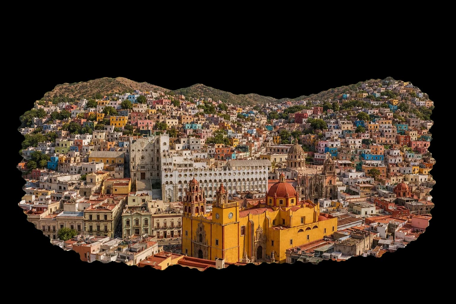 Vista de Guanajuato con arquitectura colonial y cerros