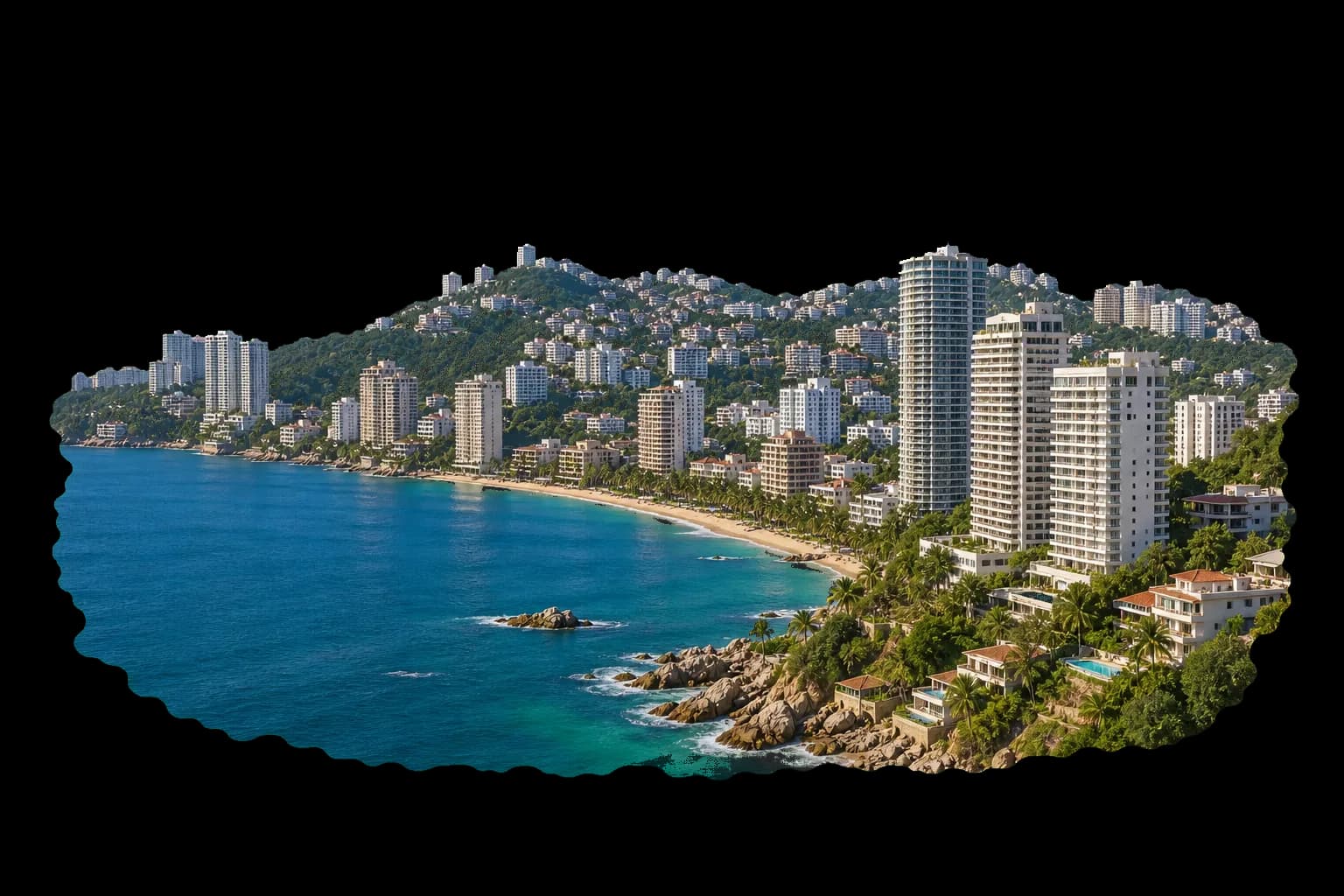 Vista de Guerrero con costa de Acapulco y entorno urbano