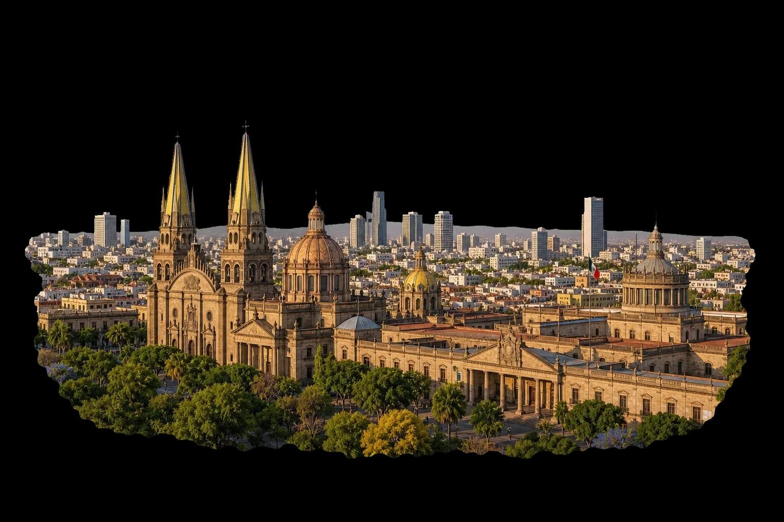 Vista de Guadalajara con arquitectura historica de Jalisco