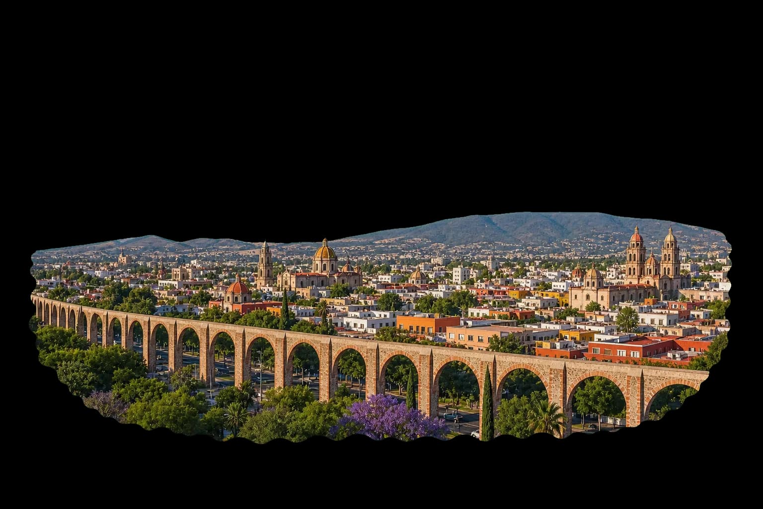Vista de Queretaro con acueducto y ciudad historica