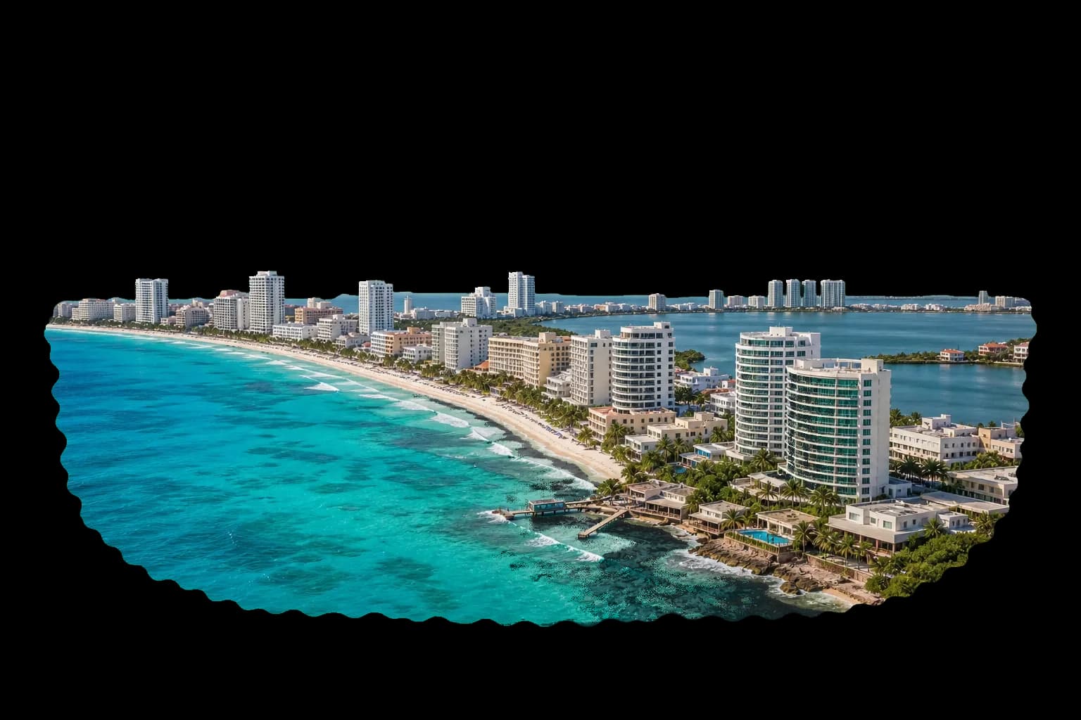 Vista de Quintana Roo con costa caribena y entorno urbano
