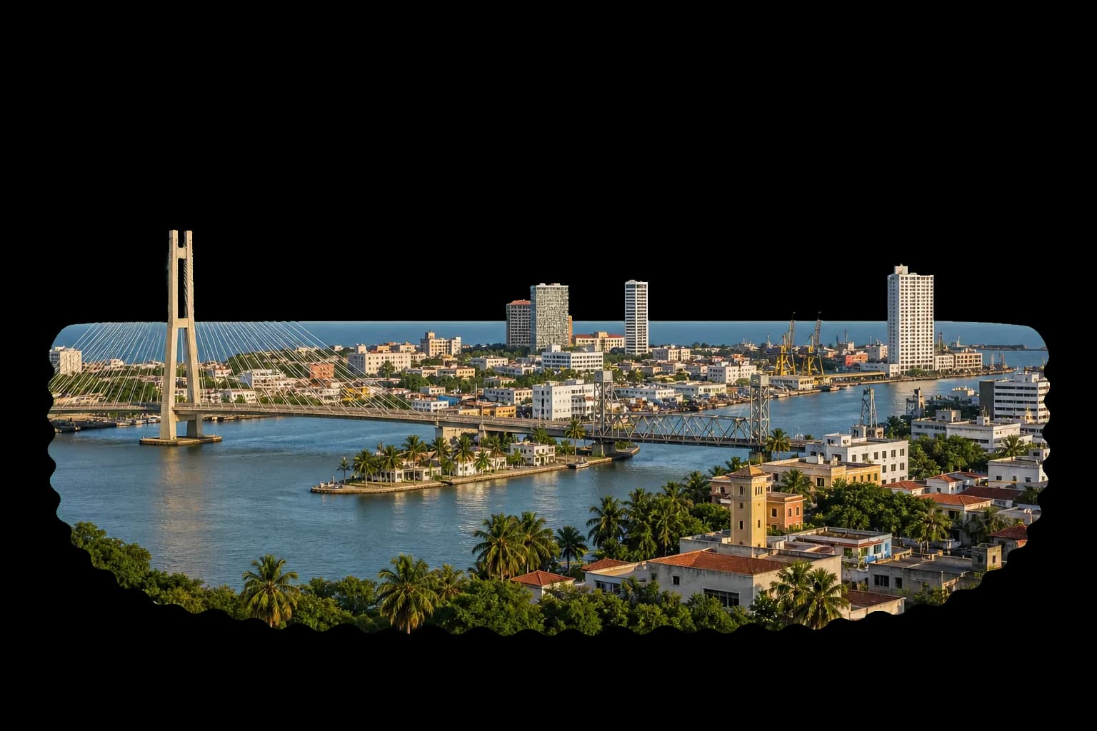 Vista de Tamaulipas con ciudad y costa del Golfo