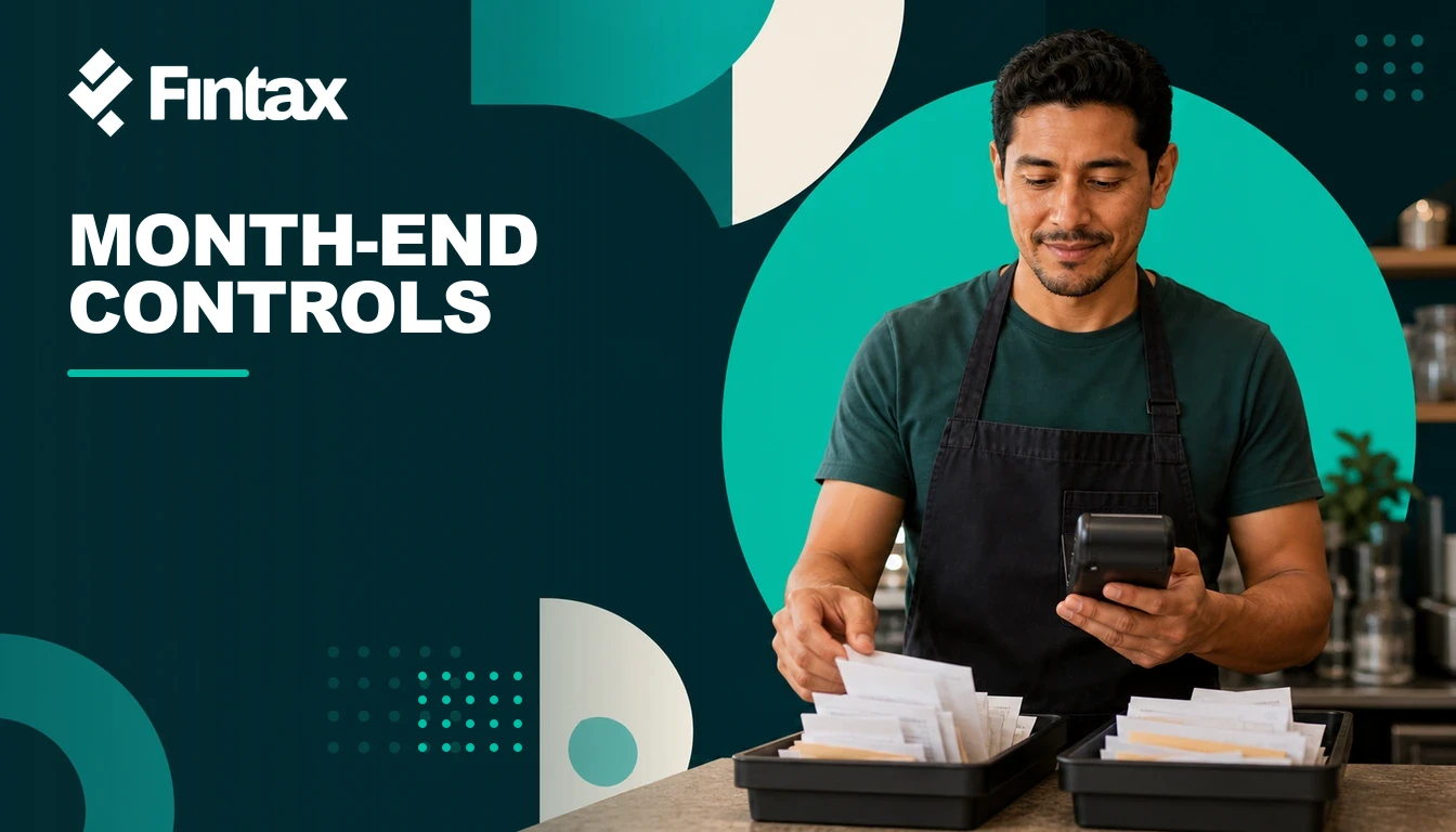 Small-business owner reconciling sales and receipts for month-end close.