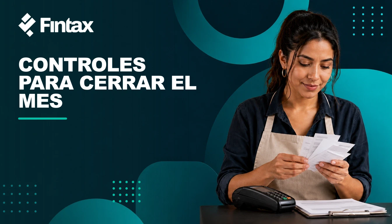 Dueña de negocio conciliando ventas y recibos para cerrar el mes.