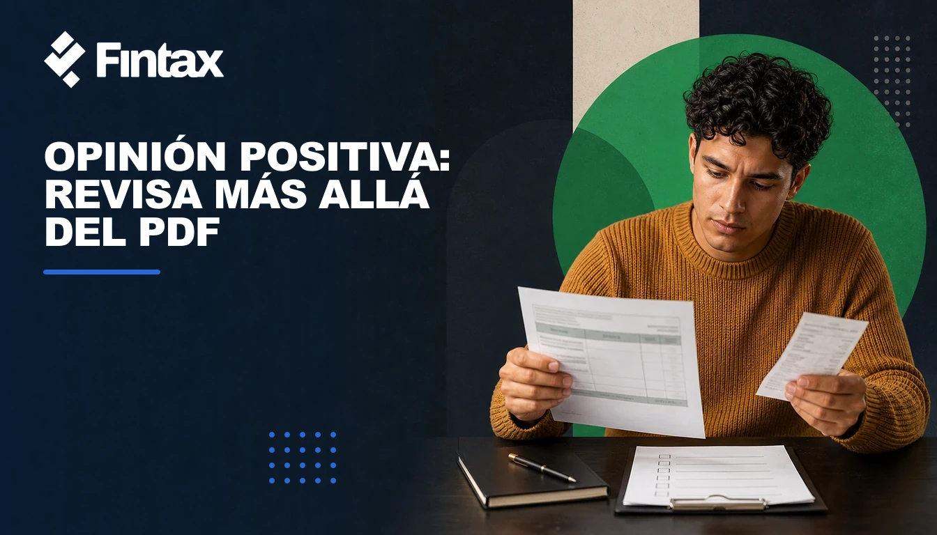 Empresaria revisando una Opinión de Cumplimiento positiva junto con declaraciones y pagos.
