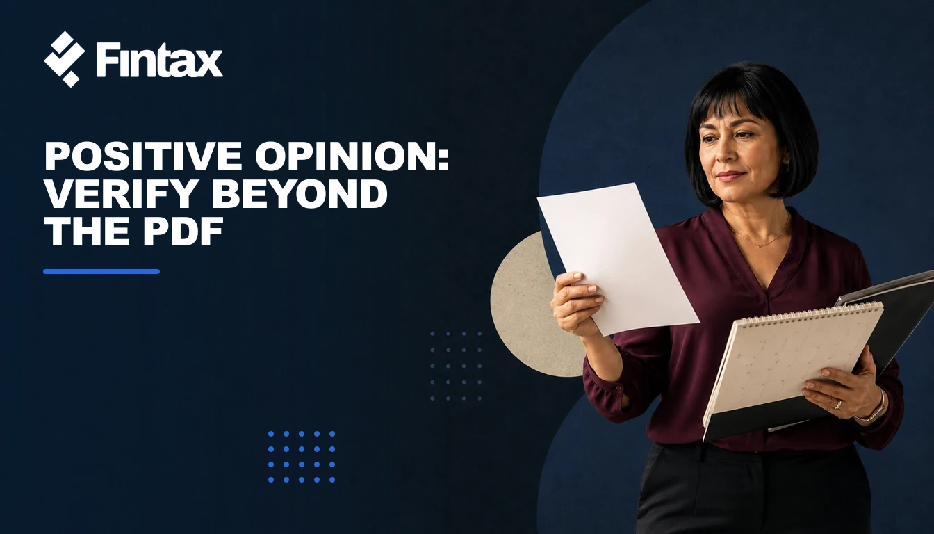 Businesswoman reviewing a positive Compliance Opinion along with tax returns and payments.
