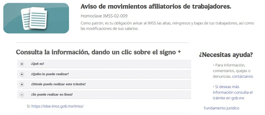 Public IMSS worker-affiliation procedure page with the online panel open and IDSE link visible.