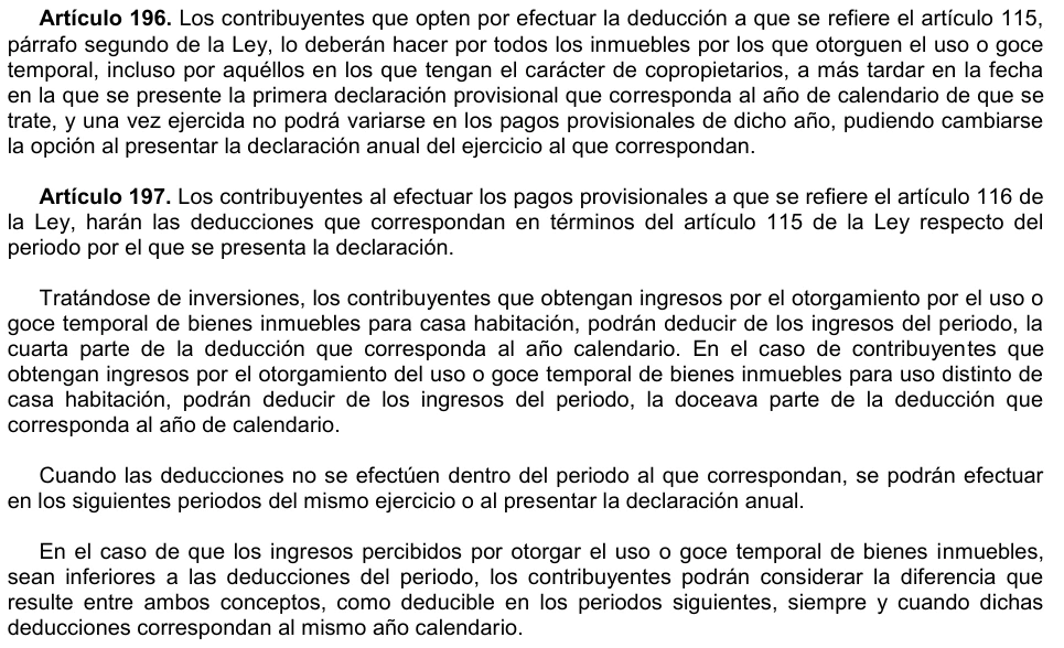 Complete Income Tax Regulation Articles 196 and 197 on portfolio election, provisional periods and investment deductions.