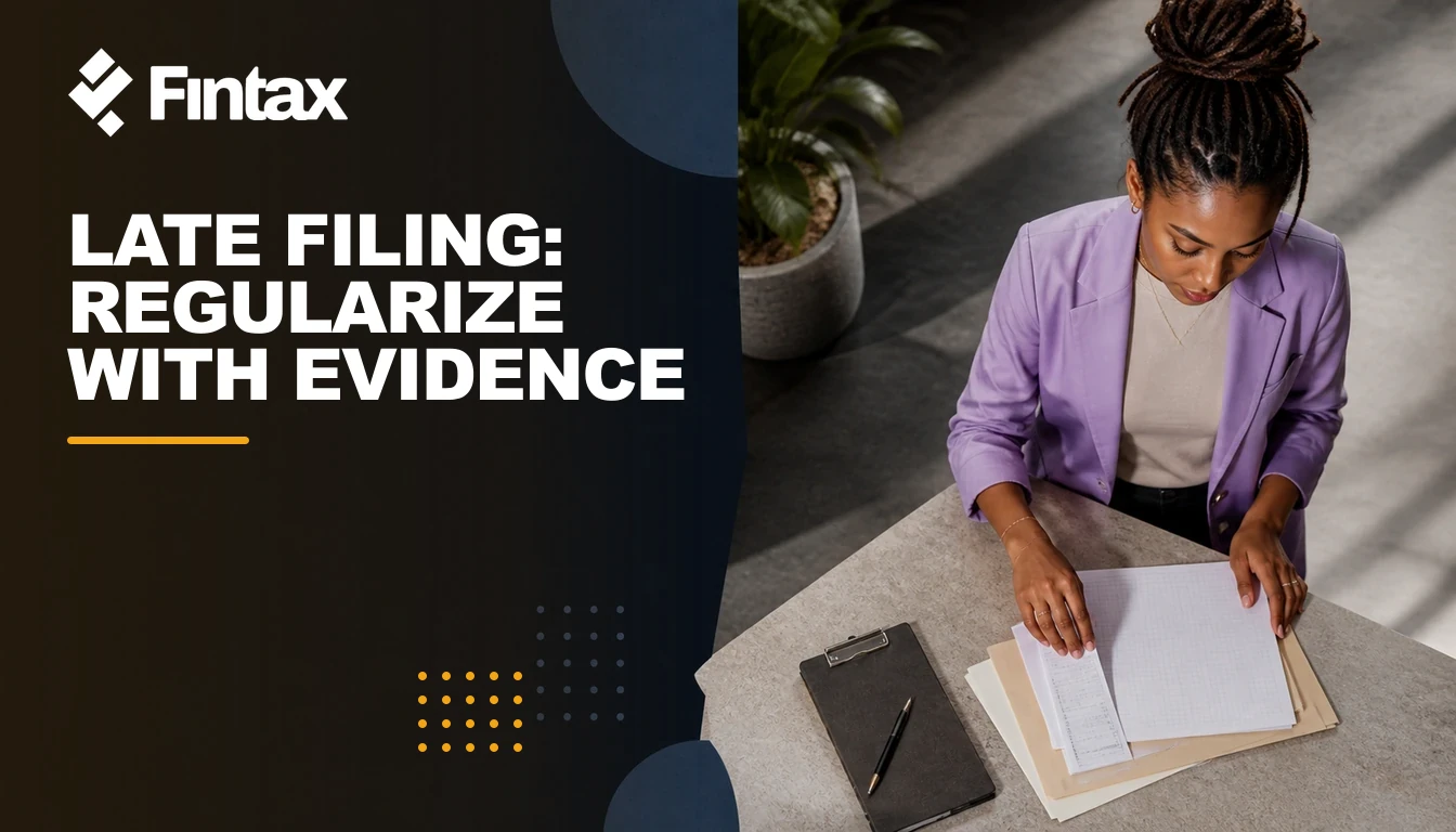 Taxpayer and accountant organizing a late return with acknowledgment and payment slip.