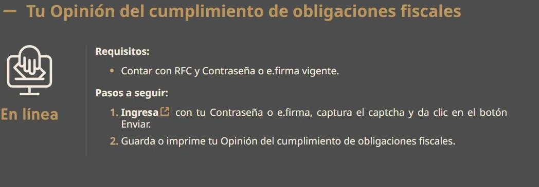 Opción Tu Opinión del cumplimiento de obligaciones fiscales del SAT, con enlace Ingresa y pasos para guardar el documento.
