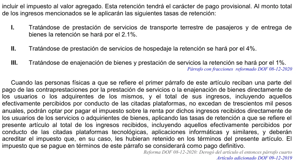 Final original del artículo 113-A LISR con pago provisional, tasas y cobros directos.
