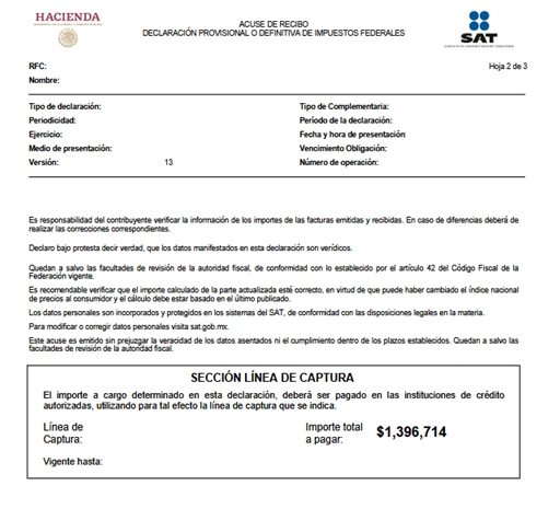 Official SAT example of a filing acknowledgment with a payment reference and total amount due.