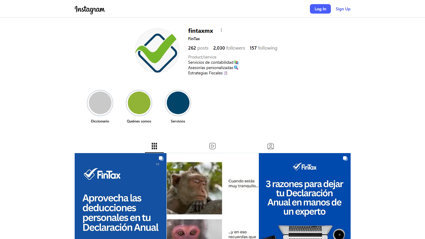 Fintax Instagram profile screenshot with profile details and recent posts